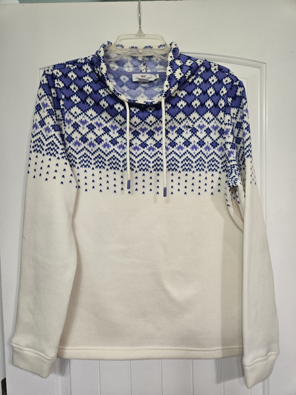Vineyard Vines Cream Hoodie with Blue Fair Isle Yoke